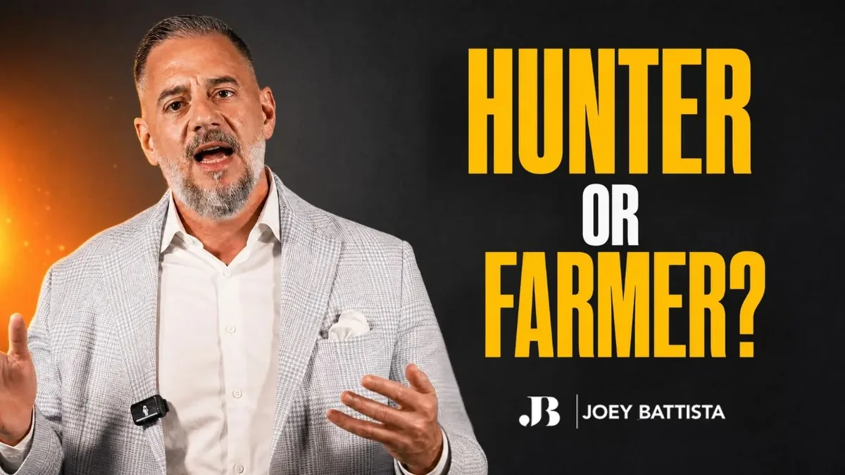 Joey Battista explaining hunter versus farmer sales strategy for customer acquisition and retention